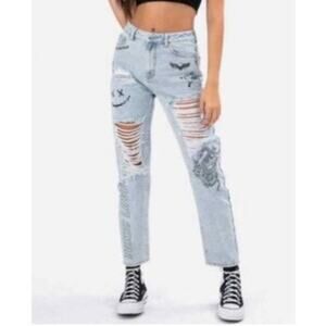 Adika · Size Small · Toxic High Waist Jeans Distressed Graphic Denim Light Wash